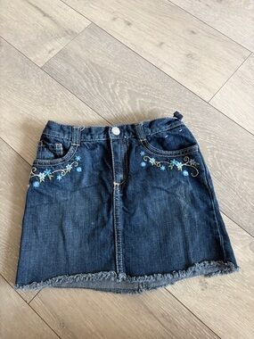Gymboree Dark Blue Denim Mini Skirt with Blue Floral Embroidery